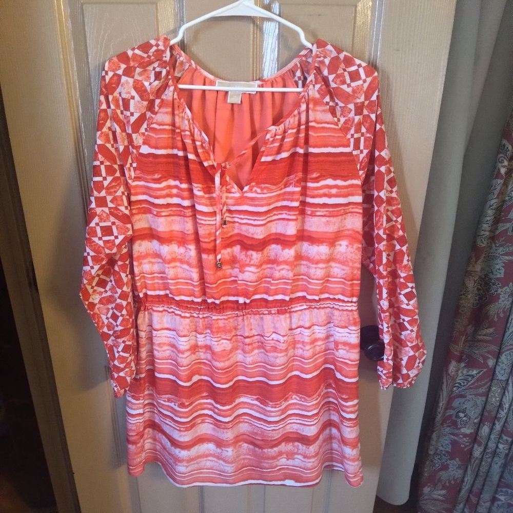 Women's Michael Kors Orange White Striped Long Sleeve Dress Size 14

Peach color